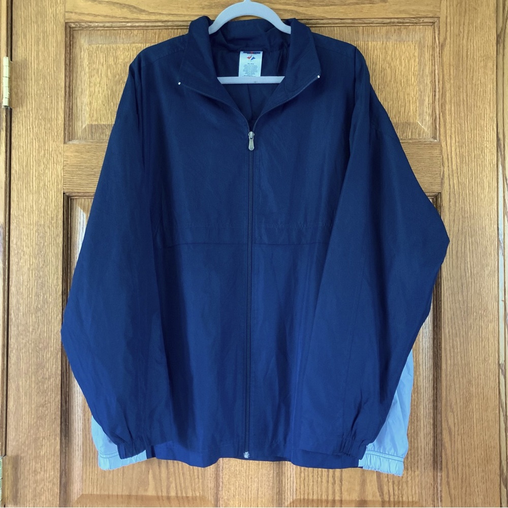 5/$15 Jerzees Blue & White Windbreaker Lightweight Zip-Up Jacket XL